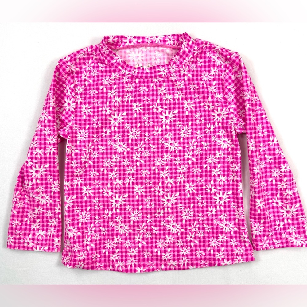 LILLY PULITZER Girls Bobby Rashguard Aura‎ Pink Gingham Floral 5 Preppy Resort